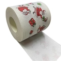 Novelty toilet paper roll featuring festive red Santa Claus and green gift box patterns - Christmas Figures