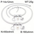 Titanium steel heart and pearl charms on flat snake chain jewelry set for women - Four-Leaf Clover / Bracelet / Silver
