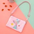 Pink plush mermaid tail crossbody bag with glitter sequins and colorful ocean embroidery - Mermaid Pink
