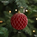 Luxury 8cm red flocked Christmas ornament with golden glitter pattern on festive tree - Grid Christmas Ball