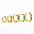 Detail view of gold hoop earrings with green zircon in 5mm to 9mm size variations - Gold-Green Stone-5mm