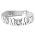 Bracciale a maglia in acciaio inossidabile argento con ciondoli a stella e scritta MOM - Argento