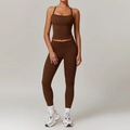 Ensemble de yoga marron moulant avec débardeur col carré et legging taille haute femme - S / Haut Et Bas / Débardeur + Pantalon Brun Chocolat