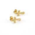 Cross-shaped 18K gold plated stainless steel stud earrings shown on white background - 16*10mm Polished Style / Gold