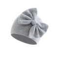 Close-up of light grey knit baby hat with soft double-layer fabric and large bow detail - Grey (Bow Turban Hat)