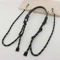 Cadena de gafas trenzada blanca y negra ajustable con cuero y ganchos de metal - Negro