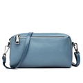 Gray-blue pebble leather crossbody bag with silver hardware and front zipper pocket - Blue