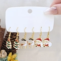 Christmas earring set with enamel Santa, reindeer and tree designs in gold alloy - Style 7 (3 Pairs Set)