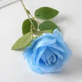 Single lifelike artificial blue rose flower with green stem for home floral decoration - 7cm / Sky Blue (Velvet)