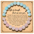 Handmade 8mm natural stone bead bracelet in light blue and pink on a message card - 8mm Beads With Card / Blue Pink Mix