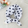 White cotton linen bandana with black heart print and vintage lace trimming detail - White Heart