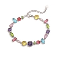 Macro detail of multi-colored gemstones with various shapes on a silver link chain - Silver Irregular Colorful Zircon Spliced Bracelet