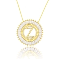 Gold plated round necklace pendant with letter Z and sparkling zircon inlay - Gold Letter-Z