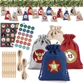 24-day Christmas advent calendar set with colorful linen drawstring gift bags and clips - Advent Calendar Style 5