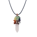 Natural tree of life wire wrapped hexagonal rose quartz pillar pendant necklace for women - Approx. 15*60mm / Rose Quartz [With Leather Rope]