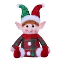 Christmas elf plush doll with red and green plaid patterns and a sequined pointed hat - Plaid Style