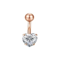 Elegant rose gold belly button ring featuring a brilliant heart-shaped zircon pendant - Rose Gold/Heart Zircon
