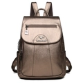 Chic bronze large soft leather backpack for women with textured finish and metal zippers - Bronze