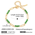 Gold plated stainless steel chain bracelet with 0.37cm green round cubic zirconia stones - Thin Chain Gemstone Style (JDB0112065-GN)