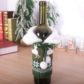 Funda de punto verde para botella de vino de Navidad con renos y cuello de felpa blanca - Lapel Collar / Verde