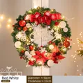 Couronne de Noël avec nœuds rouges, pommes de pin et LED, variante de 50cm de diamètre - 50cm Rouge Blanc