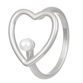 Silver hollow heart ring with round pearl detail in a double-layered open design - Silver Heart Style (WG-0531)