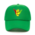 Green trucker hat with Shaka sign graphic and breathable mesh paneling design - M (56-58cm) / Emerald Green