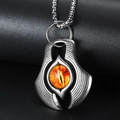 Punk-Edelstahlkette mit strahlendem orangefarbenem Dämonenauge-Anhänger an einer Netzpferdekette - Rotes Auge Ohne Kette (C0803)