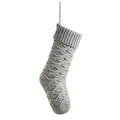 Grey knitted Christmas stocking with fish scale pattern and ribbed cuff for holiday gift bags - Silver Grey