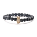 Elastic beaded bracelet with tiger eye stones and a white penguin-shaped animal bead - Blue Weathered Stone
