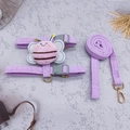 Lavender corduroy cat harness set with plush bee decoration and matching leash - Size S (1-2.5kg) / Purple (Bee Style 1.2m)