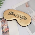 Champagne gold faux silk sleep mask with Good Night embroidery and adjustable strap - Gold