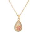 Collier goutte d'eau plaqué or 18K avec pendentif cœur en zircon rose pour femme chic - Style Rose Rouge (CN001808YH Rose Rouge)