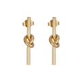 Modern gold-tone titanium steel knot stud earrings with a vertical minimalist design - Gold Knot Stud Earrings / Gold (MS-040)