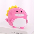 Cute pink dinosaur plush coin purse with soft fur, yellow fins and silver bead chain - Rose Red Dinosaur