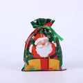 Detailed view of dark green Christmas gift bag with festive Santa Claus print and drawstring - 32*24 Green Santa