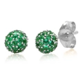 Macro detail of silver screw-back stud earrings with pavé green emerald cubic zirconia - Green (Silver Base)