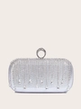 Silver rhinestone evening clutch bag with fringe tassels and ring handle clasp - 19*9.5*4CM / Silver