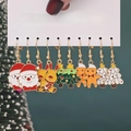 5-pair set of Christmas earrings with Santa, reindeer, and tree motifs in gold alloy - Style 34 (5 Pairs Set)