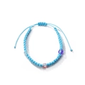 Blue hand-woven adjustable snake chain bracelet with pink, gray and purple beads - Light Blue Woven Beaded Style (G-206)