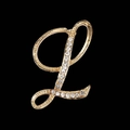 Elegant gold letter L brooch with sparkling crystal rhinestones on black background - Letter L Style (2255) / Gold L