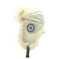 Thick cream aviator trapper hat with faux fur lining and winter sports embroidery - One Size / Cream