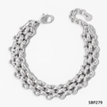 Macro shot of silver stainless steel thick chain bracelet with lobster clasp and tag - Silver Vintage Thick Round Link Style (SBP279)