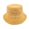 Detail of frayed edge ginger yellow washed canvas bucket hat with reinforced stitching - Yellow