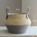 Woven storage basket in beige and grey with dual handles for plants, 22x26cm - Medium / Corn Husk + Straw Basket / Gray