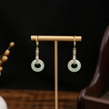 Long beaded tassel earrings with green jade-like circle charm and gold hooks - Light Green Jade Rhinestone Peace Buckle (E5478 Ear Buckle)