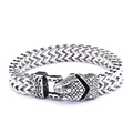 Detailed view of men's vintage snake head clasp on silver braided stainless steel bracelet - As Shown In Style Four 22cm