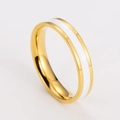 Anello minimalista in acciaio inossidabile dorato con inserto in smalto bianco per coppia - Oro Bianco Smalto