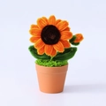 Tournesol fait main en fils de chenille en pot pour décoration de bureau - Tournesol (Pot Rouge) / Orange