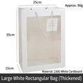 White gift bag with large PVC window, thickened white card paper and woven handle - Large Rectangular White Thickened 25*35*15